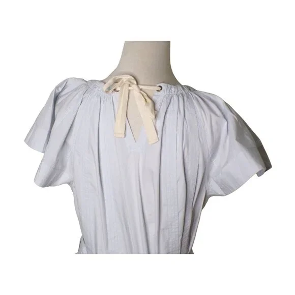 🆕ULLA JOHNSON Mae Flutter Sleeve Belted Cotton Mini Dress Sea Glass Blue 8